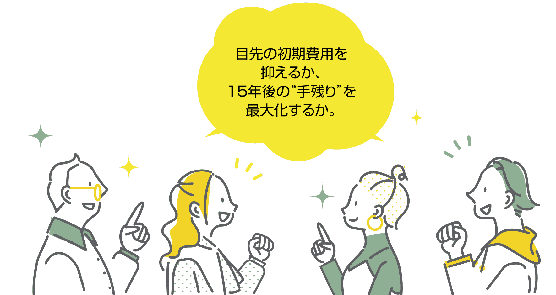 目先の初期費用を 抑えるか、 15年後の“手残り”を 最大化するか。